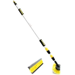 XPOtool 2in1 3D Teleskop Waschbürste mit Schlauchanschluss 145-300cm mit 2 Köpfen Bürste Schwamm Abzieher für Pkw, Lkw, Wohnmobil