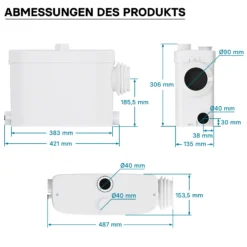 XPOtool 3/1 Kleinhebeanlage mit seitlichem Anschluss, Hebeanlage 450 W mit Häcksler, Abwasserhebeanlage bis 7,5 m, Fäkalienhebeanlage für WC und Dusche
