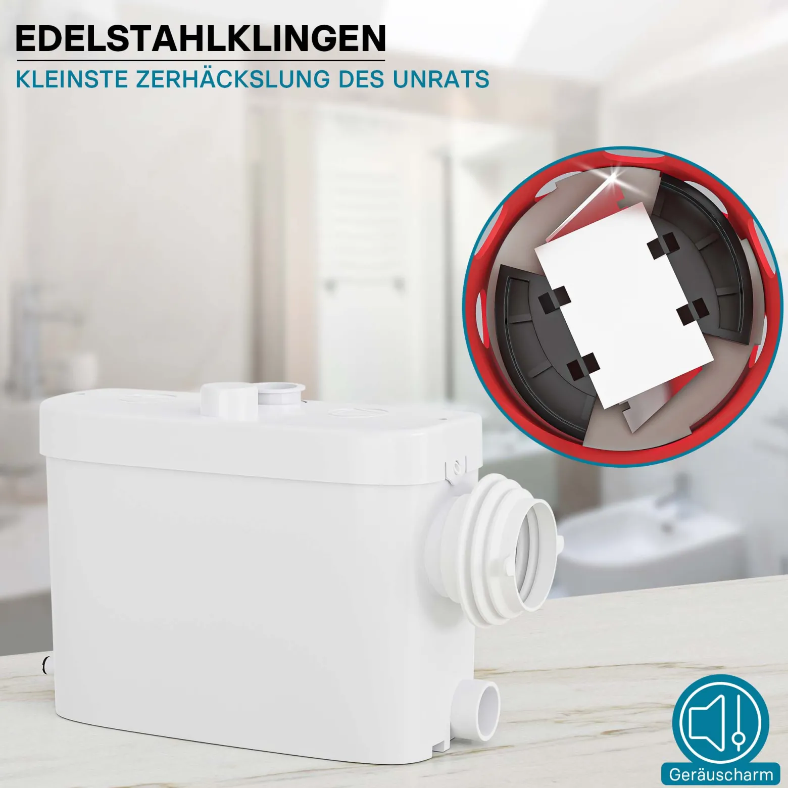 XPOtool 3/1 Kleinhebeanlage mit seitlichem Anschluss, Hebeanlage 450 W mit Häcksler, Abwasserhebeanlage bis 7,5 m, Fäkalienhebeanlage für WC und Dusche