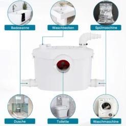 XPOtool 4/1 Kleinhebeanlage 400 W mit Häcksler, Hebeanlage bis 8,5 m Höhe, Abwasserhebeanlage mit 4 Einlässen, Fäkalienhebeanlage für WC und Dusche