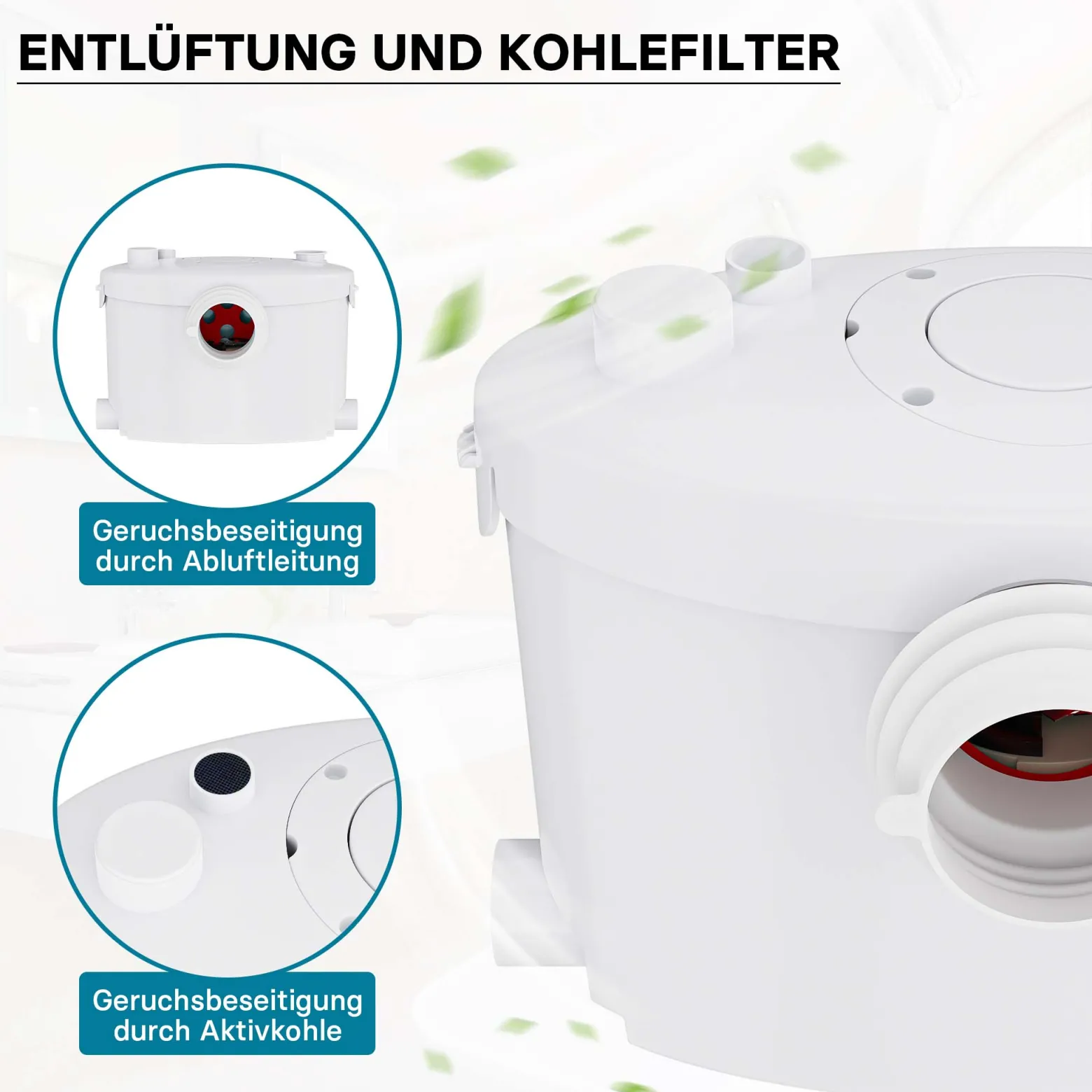 XPOtool 4/1 Kleinhebeanlage 400 W mit Häcksler, Hebeanlage bis 8,5 m Höhe, Abwasserhebeanlage mit 4 Einlässen, Fäkalienhebeanlage für WC und Dusche