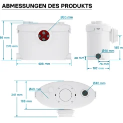 XPOtool 4/1 Kleinhebeanlage 400 W mit Häcksler, Hebeanlage bis 8,5 m Höhe, Abwasserhebeanlage mit 4 Einlässen, Fäkalienhebeanlage für WC und Dusche