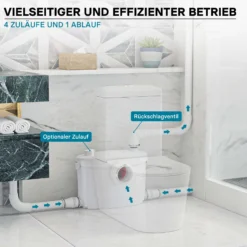 XPOtool 4/1 Kleinhebeanlage 400 W mit Häcksler, Hebeanlage bis 8,5 m Höhe, Abwasserhebeanlage mit 4 Einlässen, Fäkalienhebeanlage für WC und Dusche