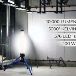 XPOtool LED Tower 100W 360° Ausleuchtung Baustrahler 10.000 Lumen Arbeitsstrahler mit Steckdose