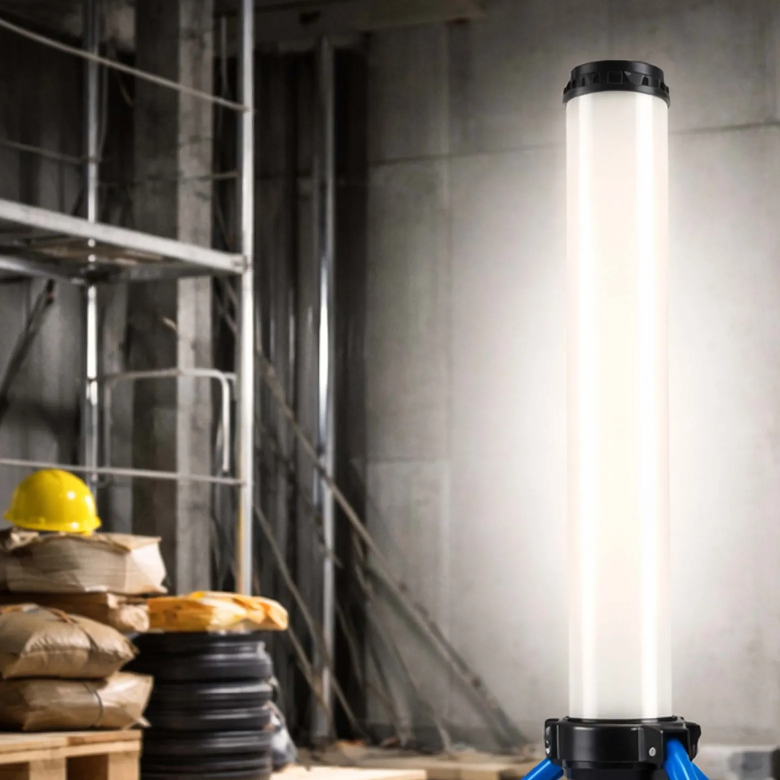 XPOtool LED Tower 100W 360° Ausleuchtung Baustrahler 10.000 Lumen Arbeitsstrahler mit Steckdose