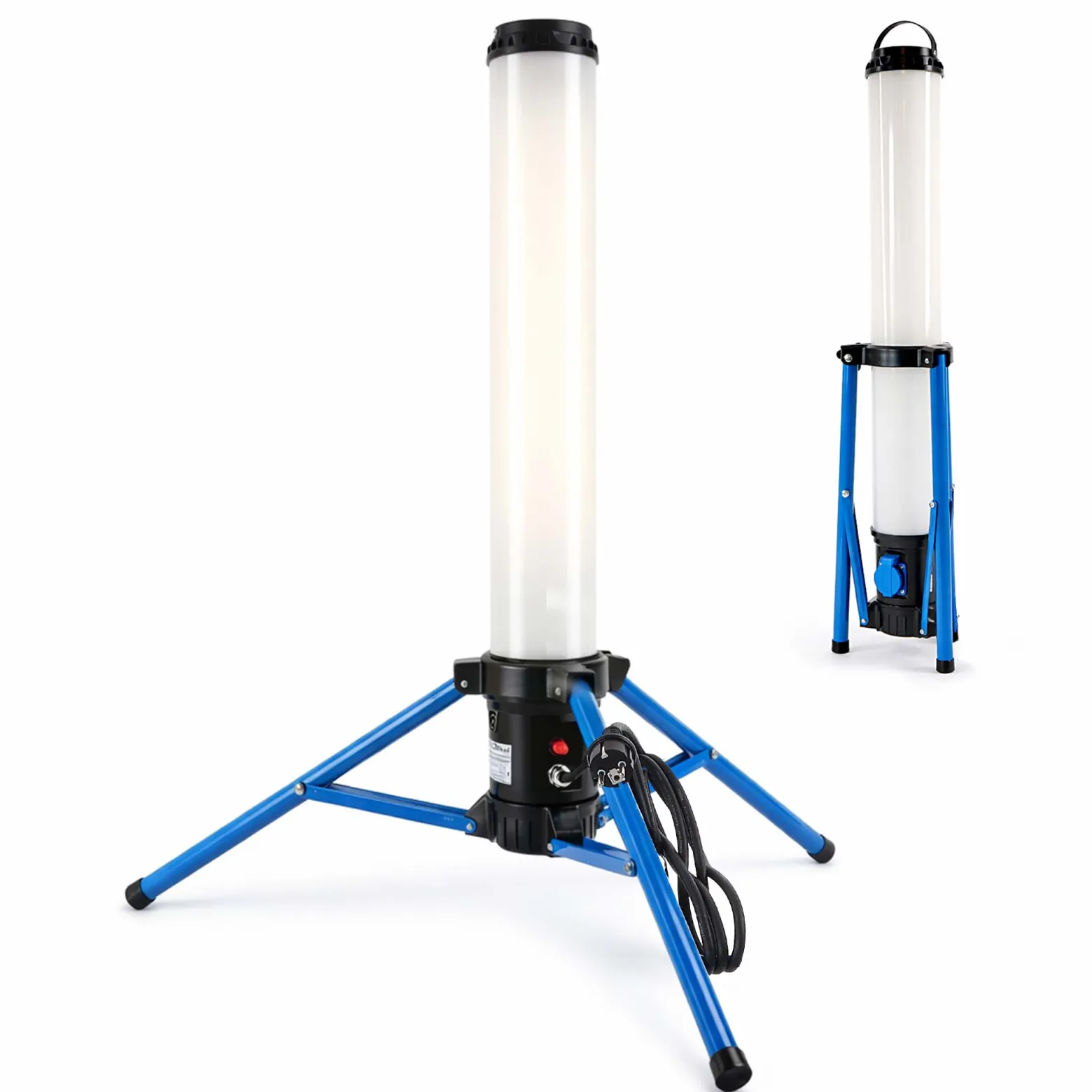 XPOtool LED Tower 150W 360° Ausleuchtung Baustrahler 15.000 Lumen Arbeitsstrahler mit Steckdose