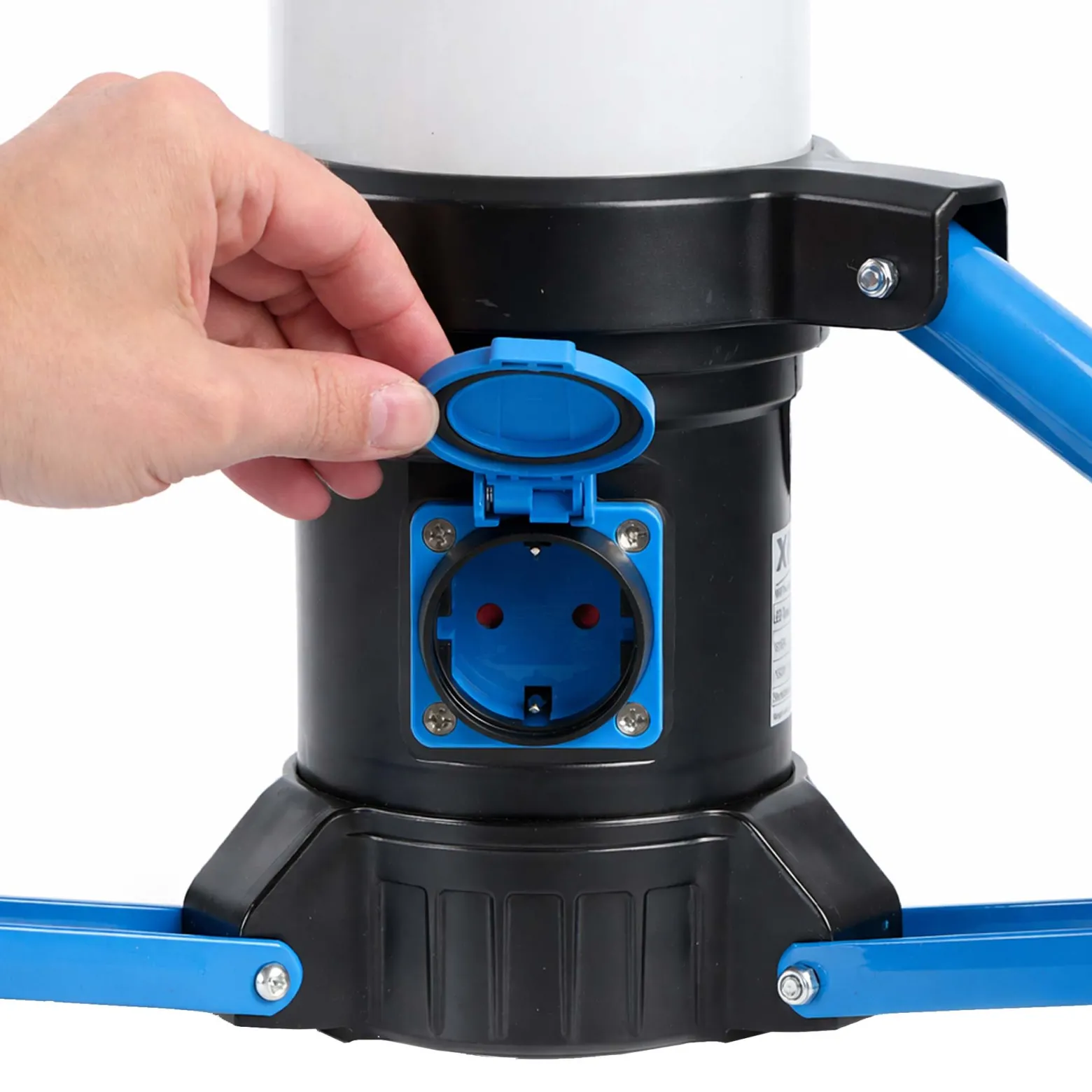 XPOtool LED Tower 150W 360° Ausleuchtung Baustrahler 15.000 Lumen Arbeitsstrahler mit Steckdose