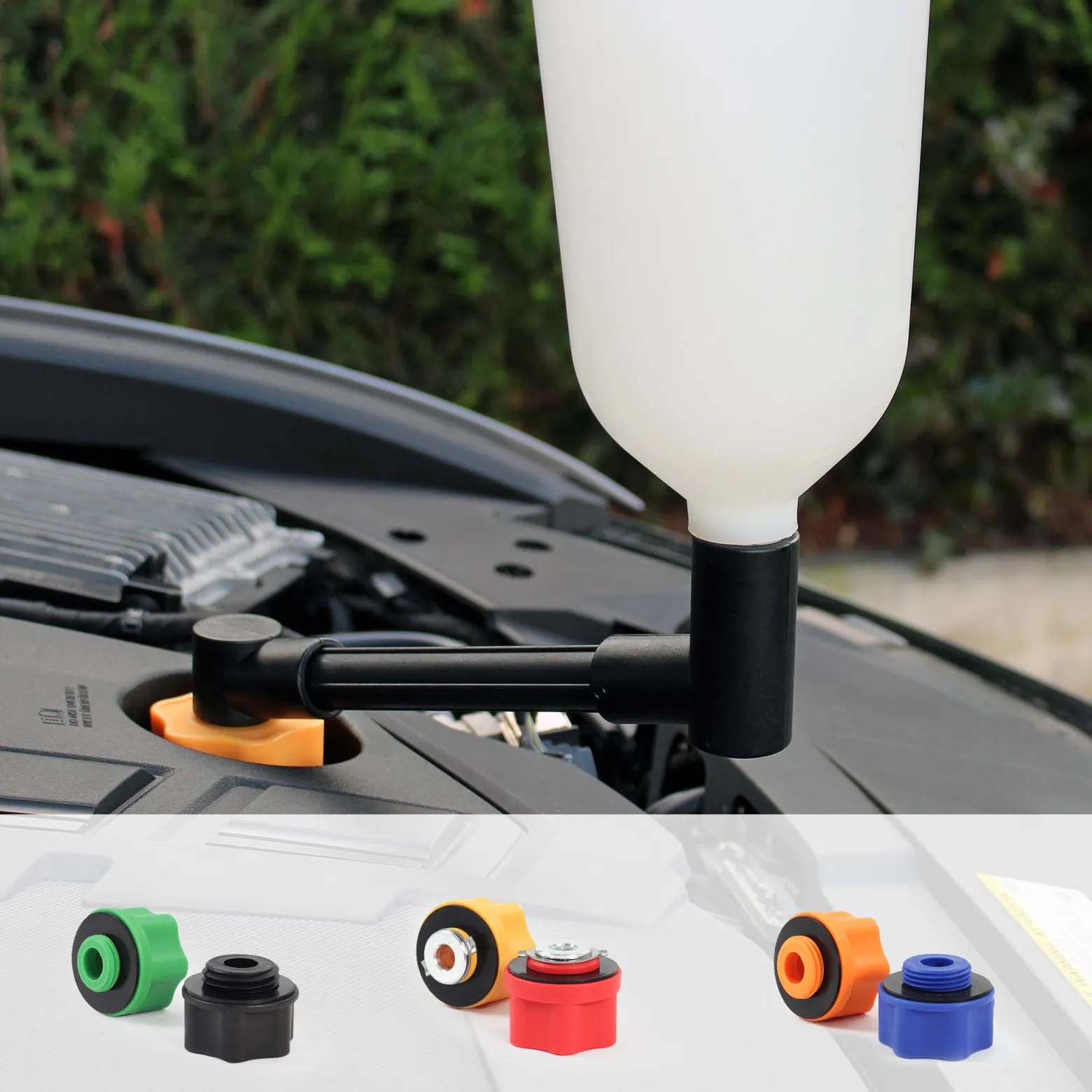 XPOtool Öleinfülltrichter Satz 8-tlg. Einfülltrichter für Motoröl mit Verlängerung und 6 Adaptern, Satz Trichter zum Getriebeölwechsel