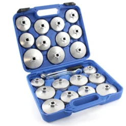 XPOtool Ölfilterkappen Set 23-teilig, Ölfilterschlüssel 65-101 mm, inklusive Ratsche und Ringschlüssel, im Werkzeugkoffer, Ölwechsel Werkzeug aus Aluminium Druckguss