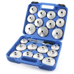XPOtool Ölfilterkappen Set 23-teilig, Ölfilterschlüssel 65-101 mm, inklusive Ratsche und Ringschlüssel, im Werkzeugkoffer, Ölwechsel Werkzeug aus Aluminium Druckguss
