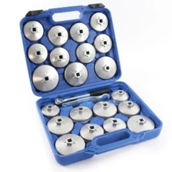XPOtool Ölfilterkappen Set 23-teilig, Ölfilterschlüssel 65-101 mm, inklusive Ratsche und Ringschlüssel, im Werkzeugkoffer, Ölwechsel Werkzeug aus Aluminium Druckguss
