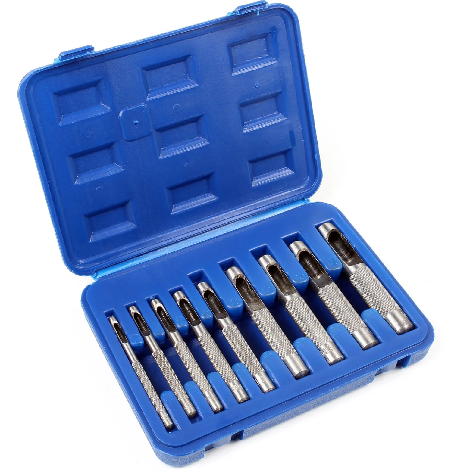 XPOtool Locheisen Set 3-12mm 9tlg Lochschneider aus Carbonstahl für Leder, Gummi, Weichplastik etc.
