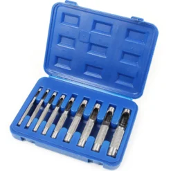 XPOtool Locheisen Set 3-12mm 9tlg Lochschneider aus Carbonstahl für Leder, Gummi, Weichplastik etc.