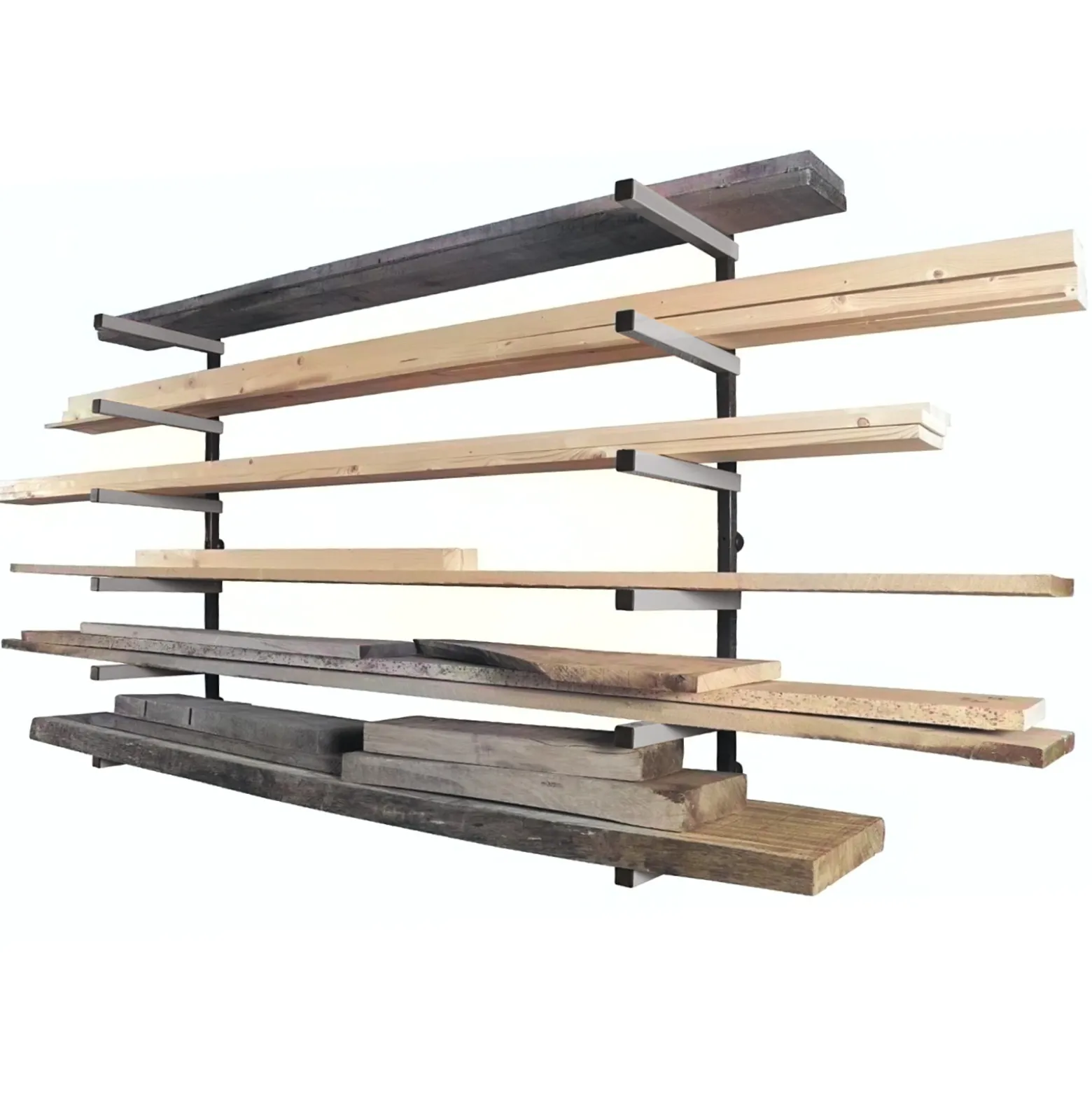 XPOtool Metallregal zur Holzlagerung, 300 x 30 x 1025 mm, Kragarmregal mit 6 Etagen, Schwerlastregal 50 kg pro Ebene in Schwarz
