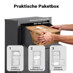 XPOtool Paketkasten Anthrazit 470 x 220 x 870 mm, Paketbox Zuhause, private Paketannahme passend für Pakete und Päckchen, Wandbriefkasten Stahl