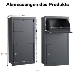 XPOtool Paketkasten Anthrazit 470 x 220 x 870 mm, Paketbox Zuhause, private Paketannahme passend für Pakete und Päckchen, Wandbriefkasten Stahl
