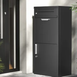 XPOtool Paketkasten Schwarz 500 x 370 x 1120 mm, Paketbox Zuhause, private Paketannahme passend für Pakete und Päckchen, Standbriefkasten Stahl