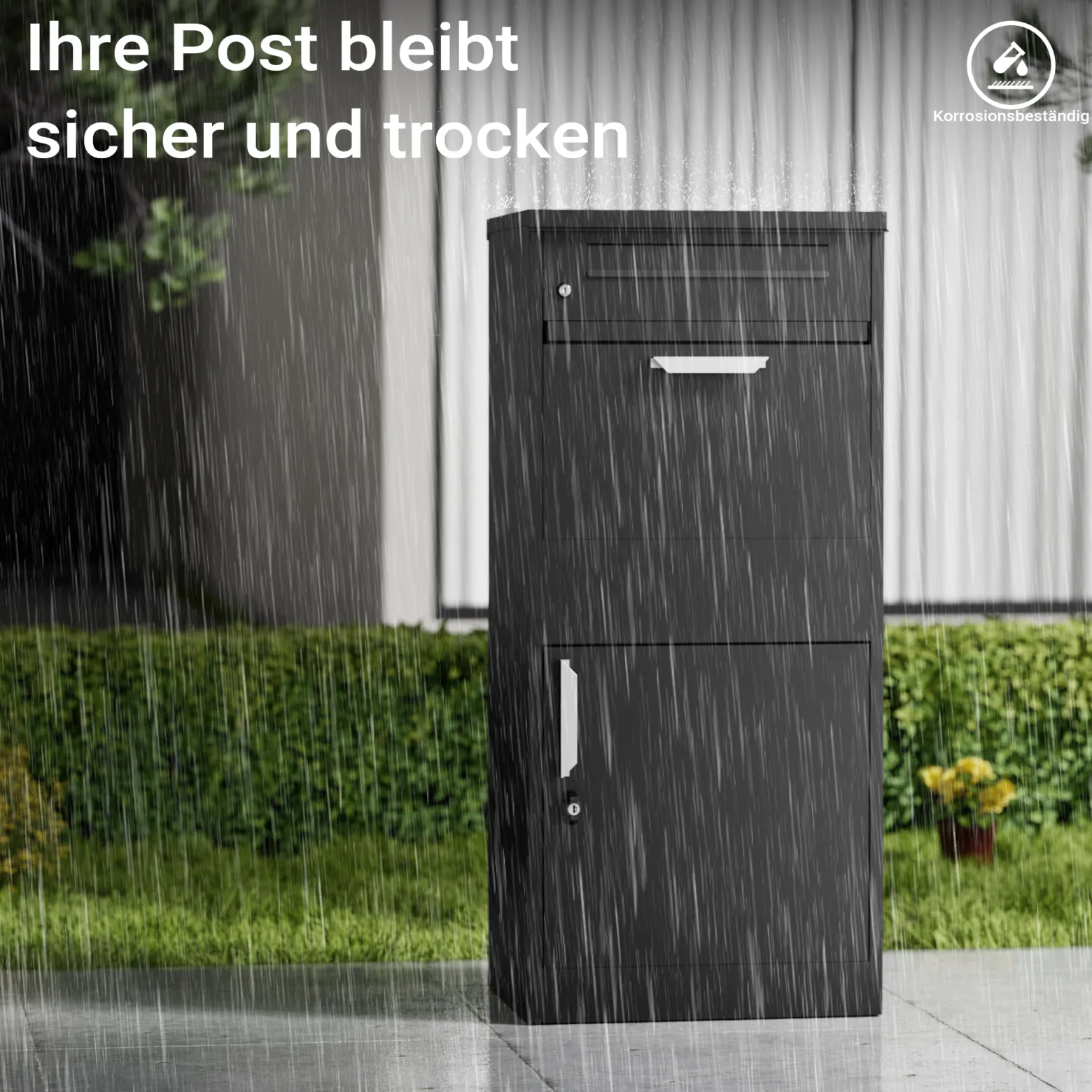 XPOtool Paketkasten Schwarz 500 x 370 x 1120 mm, Paketbox Zuhause, private Paketannahme passend für Pakete und Päckchen, Standbriefkasten Stahl