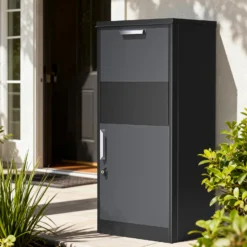 XPOtool Paketkasten Schwarz 500 x 375 x 1150 mm, Paketbox Zuhause, private Paketannahme passend für Pakete und Päckchen, Standbriefkasten Stahl