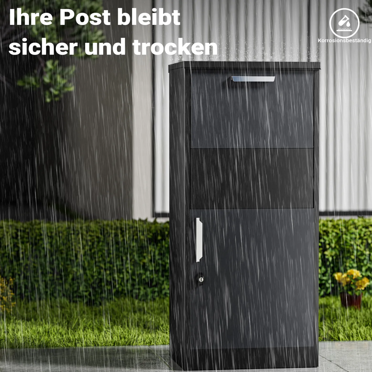 XPOtool Paketkasten Schwarz 500 x 375 x 1150 mm, Paketbox Zuhause, private Paketannahme passend für Pakete und Päckchen, Standbriefkasten Stahl