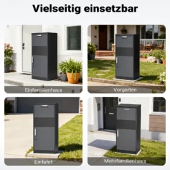 XPOtool Paketkasten Schwarz 500 x 375 x 1150 mm, Paketbox Zuhause, private Paketannahme passend für Pakete und Päckchen, Standbriefkasten Stahl