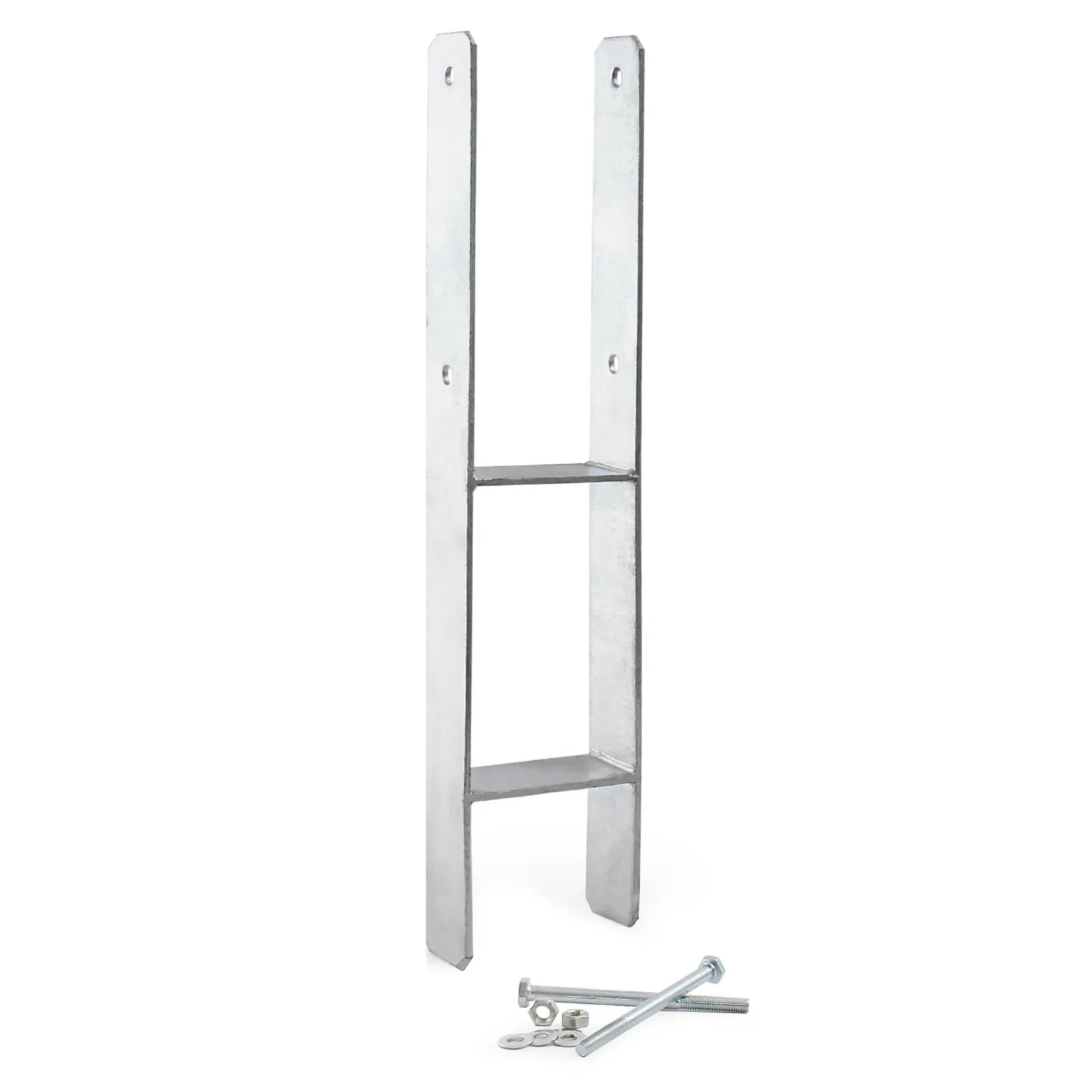 XPOtool Pfostenträger feuerverzinkt 91 x 600mm, H-Anker aus Carbonstahl, Pfostenanker mit Bohrlöchern M10 x 110, Pfostenschuh mit 2 Verstrebungen
