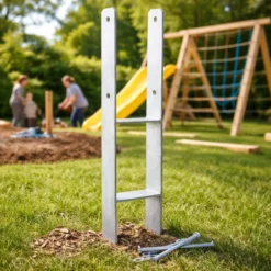 XPOtool Pfostenträger feuerverzinkt 6 Stück 91 x 600 mm, H-Anker aus Carbonstahl, Pfostenanker mit Bohrlöchern M10 x 110, Pfostenschuh mit 2 Verstrebungen