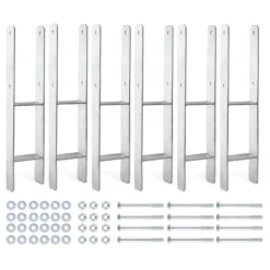 XPOtool Pfostenträger feuerverzinkt 6 Stück 71 x 600mm, H-Anker aus Carbonstahl, Pfostenanker mit Bohrlöchern M10 x 90, Pfostenschuh mit 2 Verstrebungen