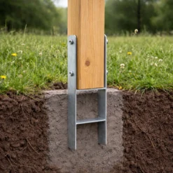 XPOtool Pfostenträger feuerverzinkt 6 Stück 71 x 600mm, H-Anker aus Carbonstahl, Pfostenanker mit Bohrlöchern M10 x 90, Pfostenschuh mit 2 Verstrebungen