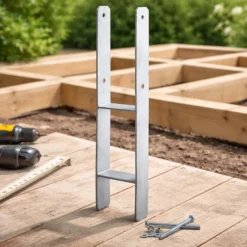 XPOtool Pfostenträger feuerverzinkt 101 x 600mm 4 Stück, H-Anker aus Carbonstahl, Pfostenanker mit Bohrlöchern M10 x 130, Pfostenschuh mit 2 Verstrebungen
