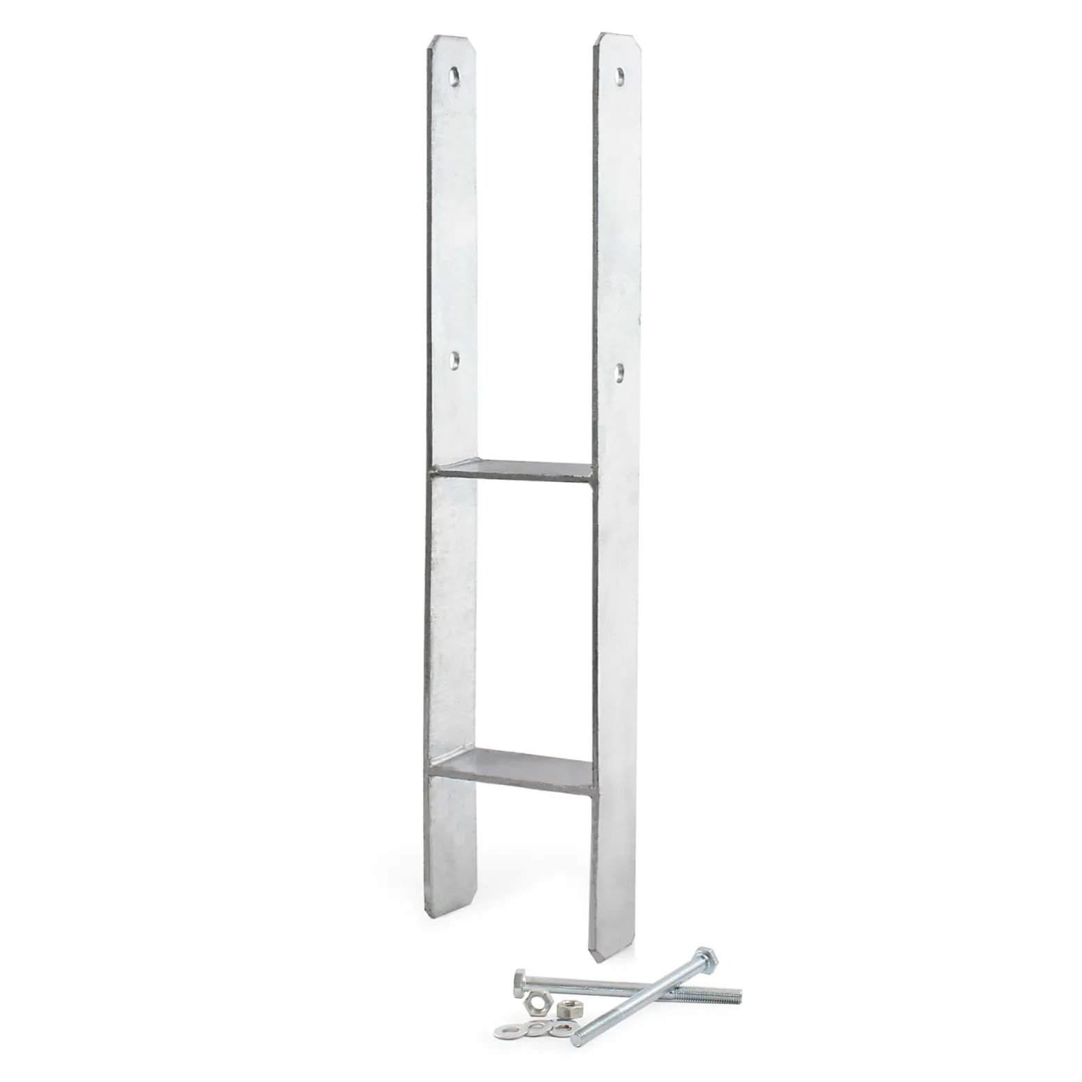 XPOtool Pfostenträger feuerverzinkt 101 x 600mm 6 Stück, H-Anker aus Carbonstahl, Pfostenanker mit Bohrlöchern M10 x 130, Pfostenschuh mit 2 Verstrebungen