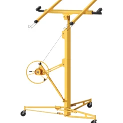 XPOtool Plattenheber bis max. 68 kg, Höhe 188-487 cm, Montagehilfe für Trockenbau, Paneelheber schwenkbar, neigbar mit 3 Rädern mit Feststellbremse, gelb