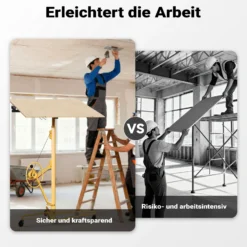 XPOtool Plattenheber bis max. 68 kg, Höhe 188-487 cm, Montagehilfe für Trockenbau, Paneelheber schwenkbar, neigbar mit 3 Rädern mit Feststellbremse, gelb