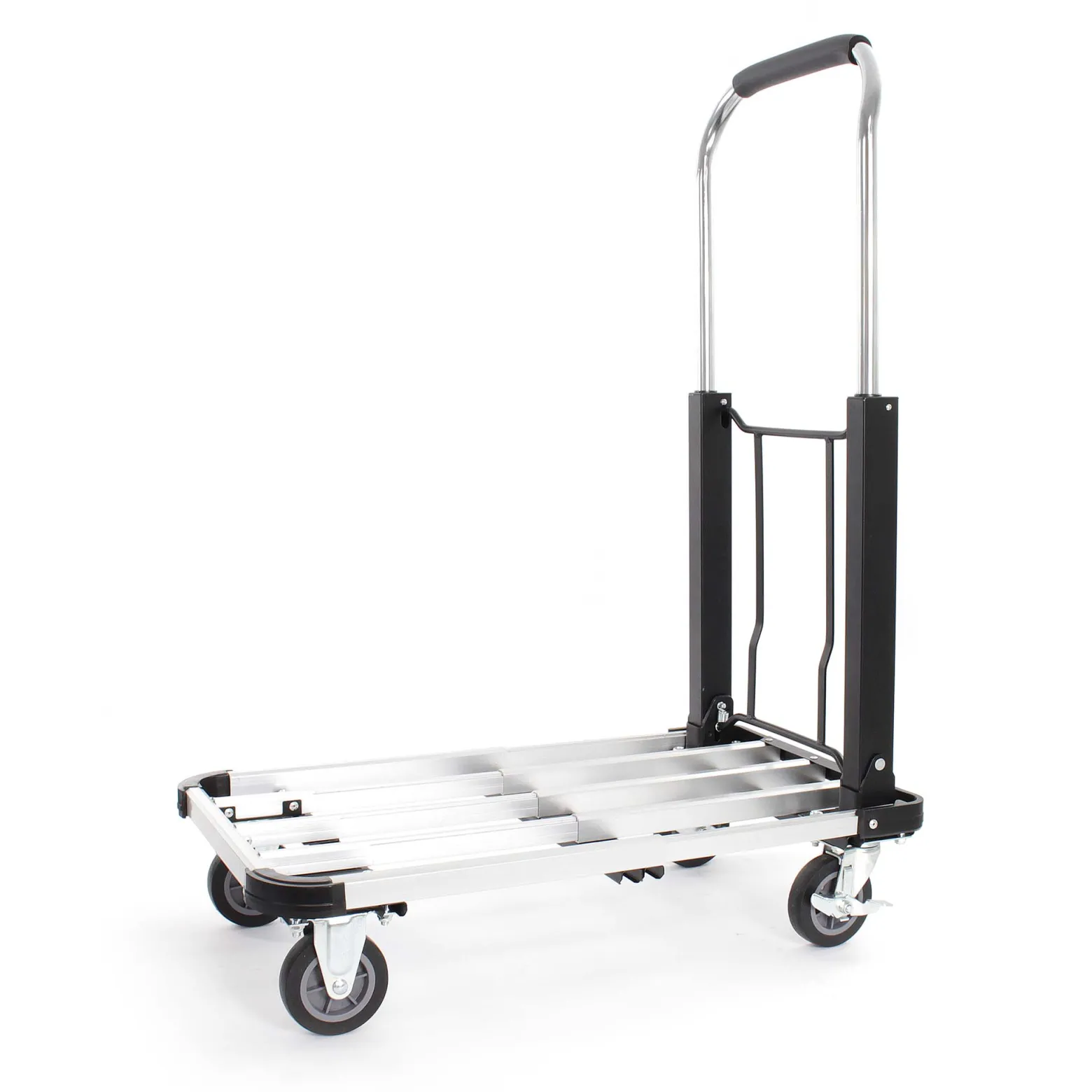 XPOtool Plattformwagen bis 150 kg 710x410 mm, Transportkarre klappbar mit Vollgummireifen, Bremse und Ladefläche ausziehbar, Transportwagen