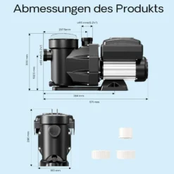 XPOtool Poolpumpe mit variabler Drehzahl 750W Schwimmbadpumpe 21000l/h Umwälzpumpe 17m Förderhöhe
