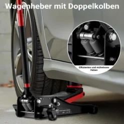 XPOtool Rangierwagenheber hydraulisch 3t, 85-500mm Hubhöhe, Fahrbarer Wagenheber, Autoheber mit Doppelkolben und vier Rollen