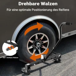 XPOtool Reifenmontagewagen bis 250 kg, Radheber aus Stahl als Radmontagehilfe für 17-56,5 cm (6,5-22,5") Reifen zum Reifen Wechsel, Reifen Montage