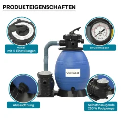 XPOtool Sandfilteranlage 250 W mit 26l Filtertank und selbstansaugender Pumpe 10000 l/h, Sandfilterpumpe, Pool-Pumpe