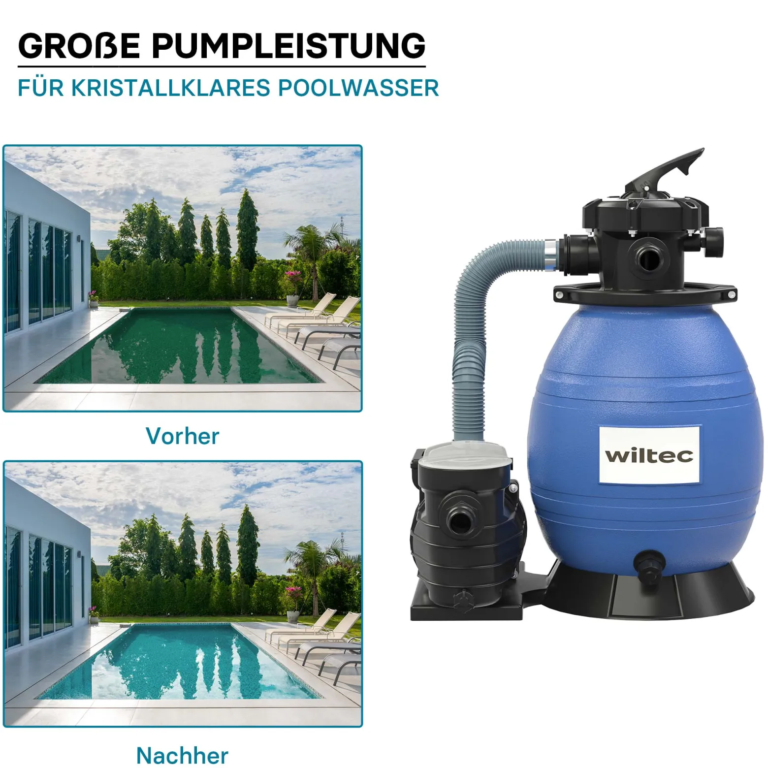 XPOtool Sandfilteranlage 250 W mit 26l Filtertank und selbstansaugender Pumpe 10000 l/h, Sandfilterpumpe, Pool-Pumpe