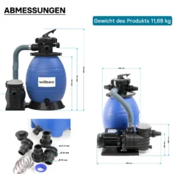 XPOtool Sandfilteranlage 250 W mit 26l Filtertank und selbstansaugender Pumpe 10000 l/h, Sandfilterpumpe, Pool-Pumpe
