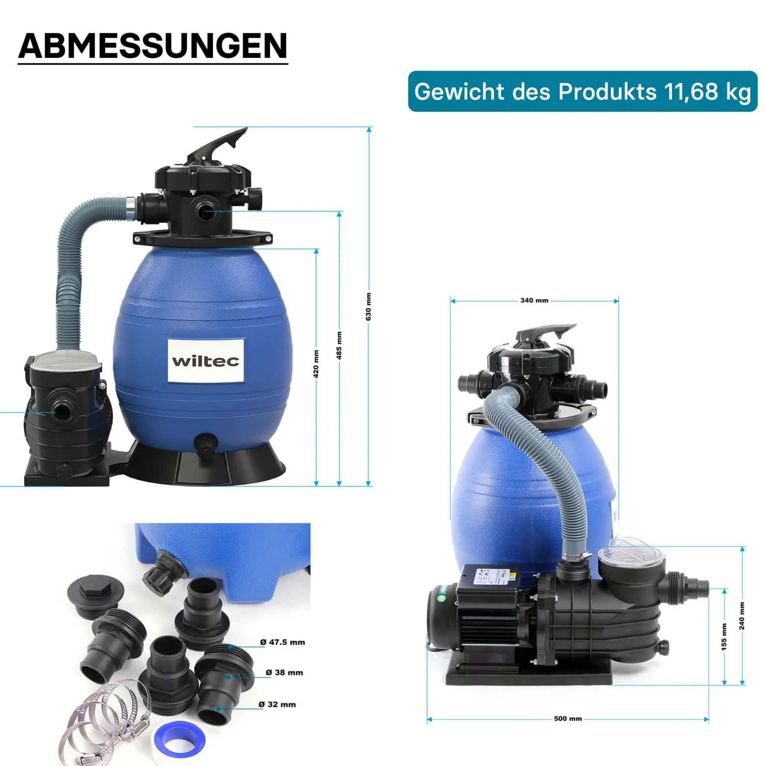 XPOtool Sandfilteranlage 250 W mit 26l Filtertank und selbstansaugender Pumpe 10000 l/h, Sandfilterpumpe, Pool-Pumpe