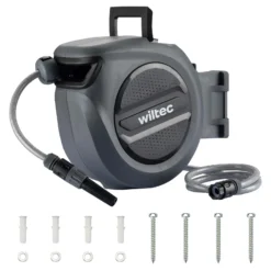 XPOtool Schlauchtrommel, Wand Schlauchbox mit Aufroll-Automatik und 15m Wasserschlauch, Gartenbewässerung