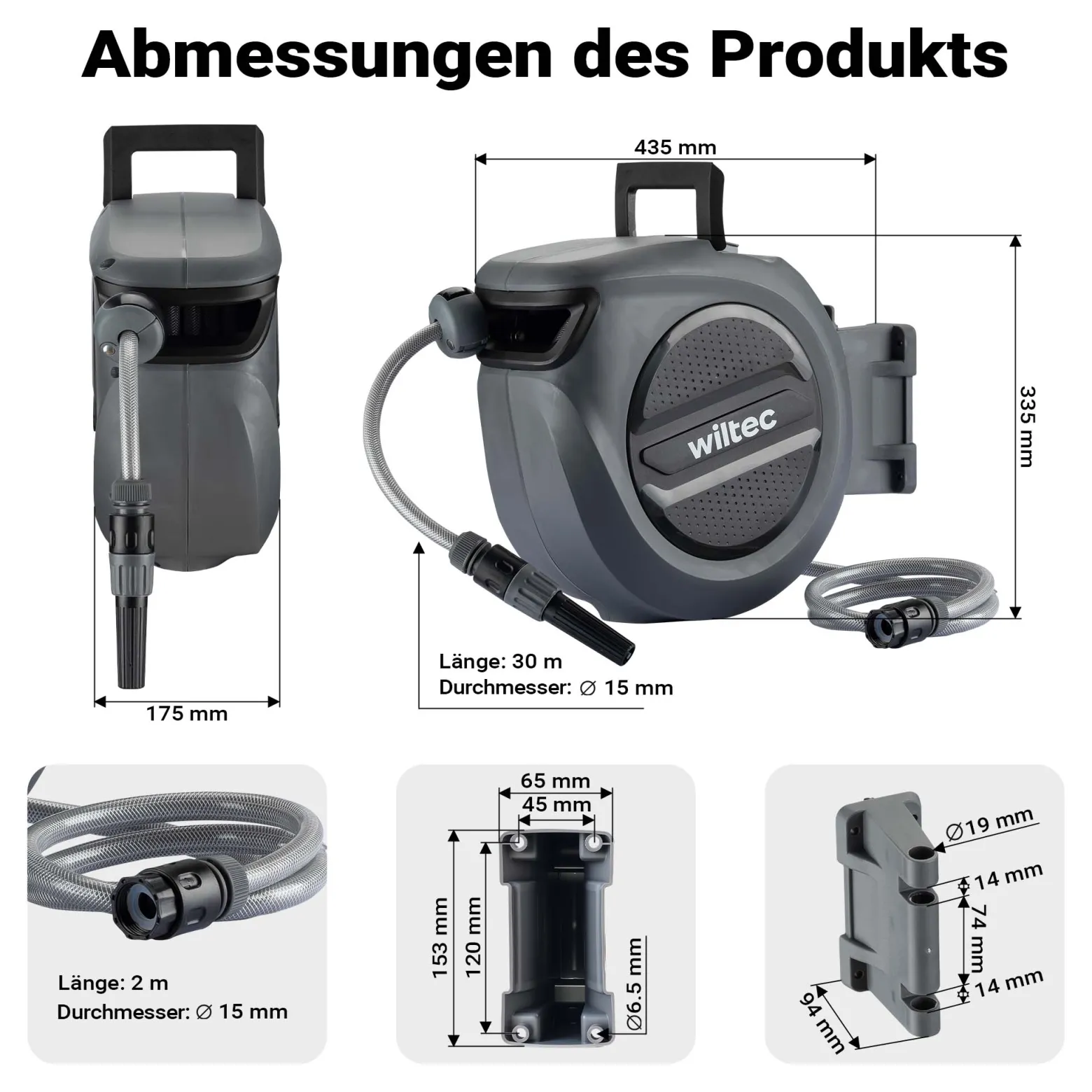XPOtool Schlauchtrommel, Wand Schlauchbox mit Aufroll-Automatik und 30m Wasserschlauch, Gartenbewässerung