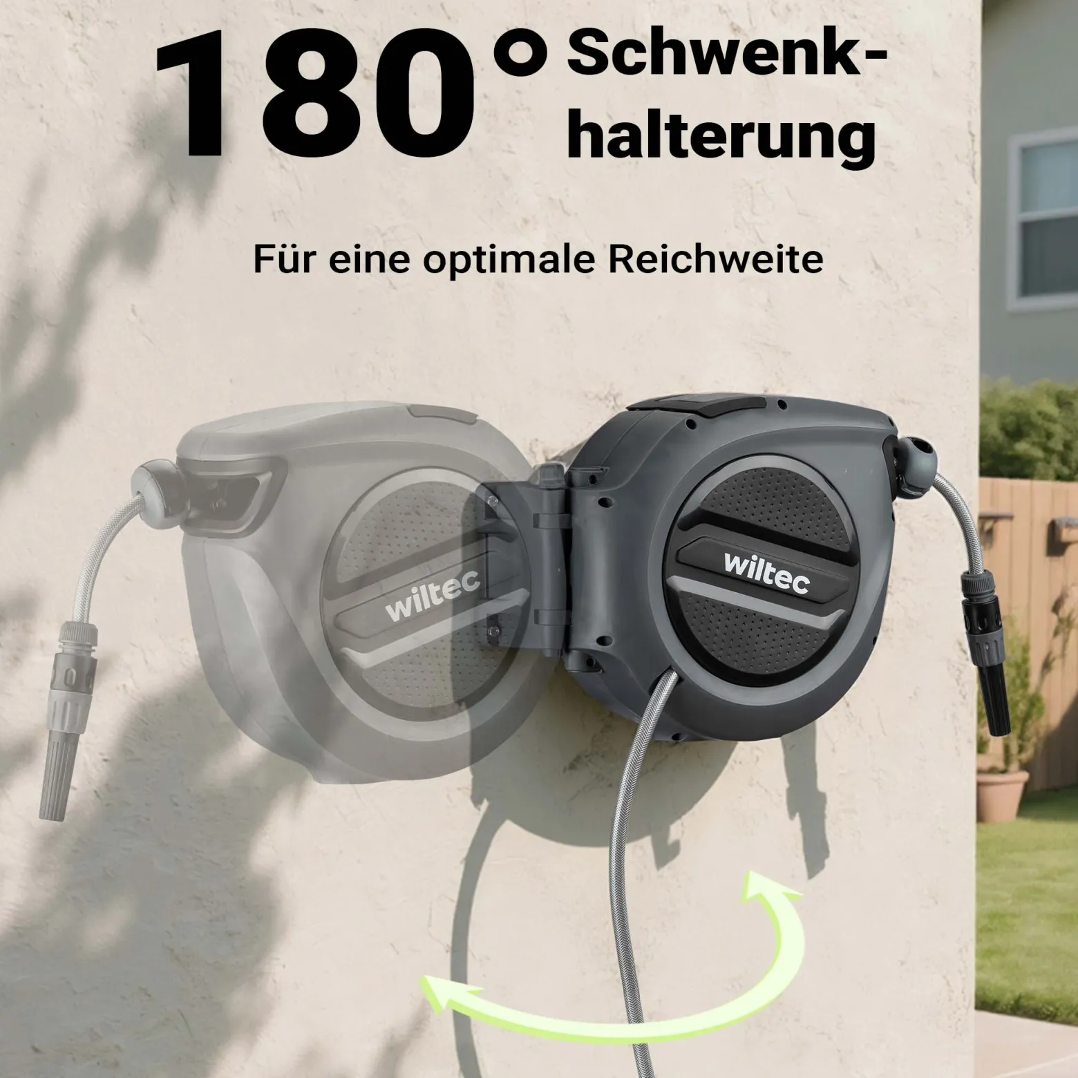 XPOtool Schlauchtrommel, Wand Schlauchbox mit Aufroll-Automatik und 30m Wasserschlauch, Gartenbewässerung