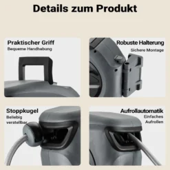 XPOtool Schlauchtrommel, Wand Schlauchbox mit Aufroll-Automatik und 20m Wasserschlauch, Gartenbewässerung