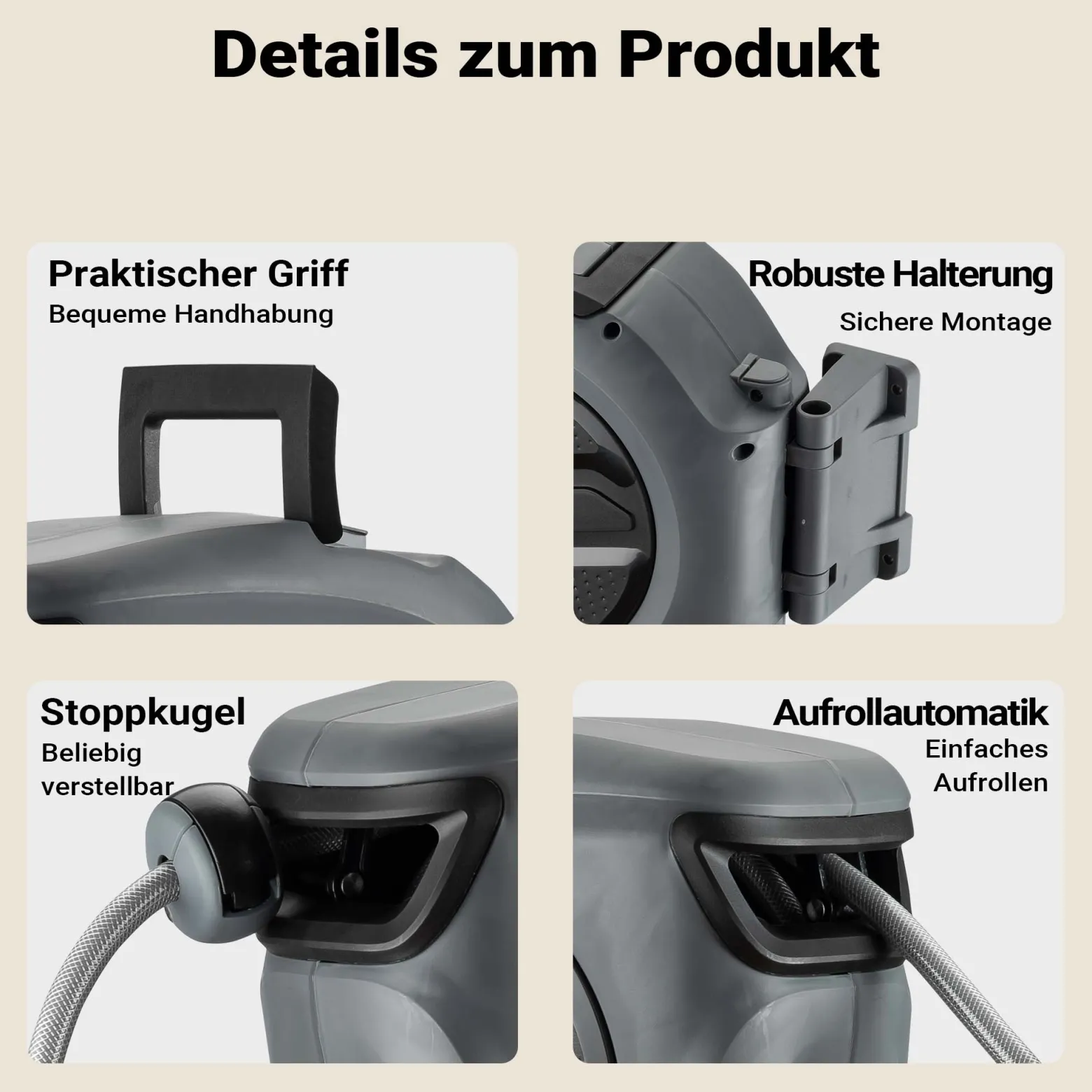 XPOtool Schlauchtrommel, Wand Schlauchbox mit Aufroll-Automatik und 20m Wasserschlauch, Gartenbewässerung