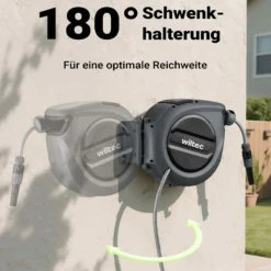 XPOtool Schlauchtrommel, Wand Schlauchbox mit Aufroll-Automatik und 20m Wasserschlauch, Gartenbewässerung