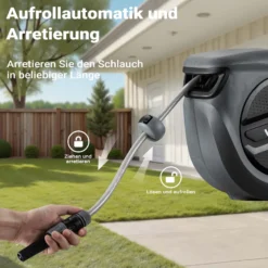 XPOtool Schlauchtrommel, Wand Schlauchbox mit Aufroll-Automatik und 20m Wasserschlauch, Gartenbewässerung
