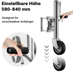 XPOtool Schwerlast Stützrad bis 540 kg, Anhängerstütze mit bis zu 260 mm Hubhöhe, Stützlast Bugrad mit Halterung für PKW und Anhänger mit Kurbel