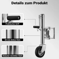 XPOtool Schwerlast Stützrad bis 540 kg, Anhängerstütze mit bis zu 260 mm Hubhöhe, Stützlast Bugrad mit Halterung für PKW und Anhänger mit Kurbel